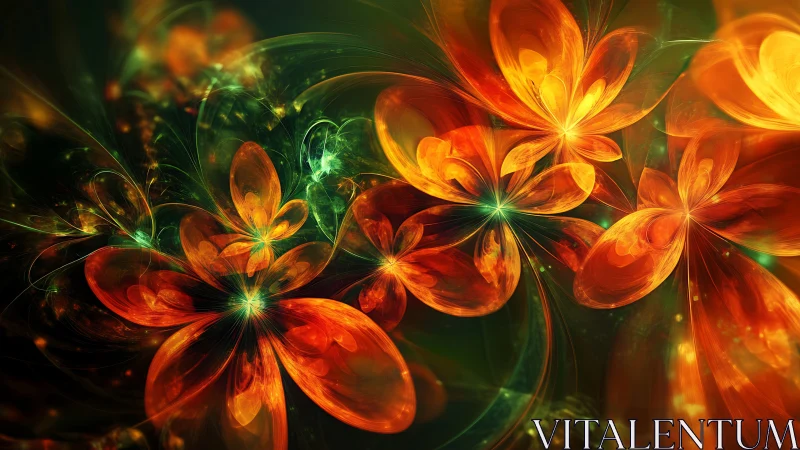 Glowing ember blossoms swirling in a dreamy digital garden.