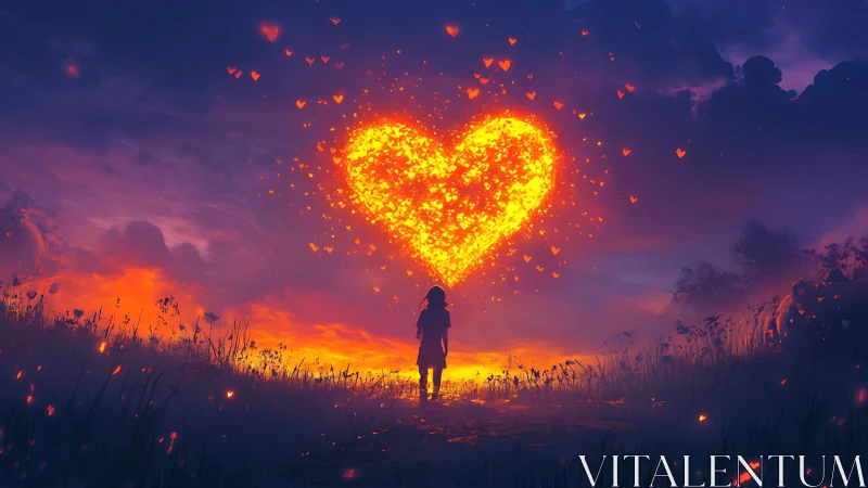 Lone Dreamer Beholding Luminous Heart Ablaze