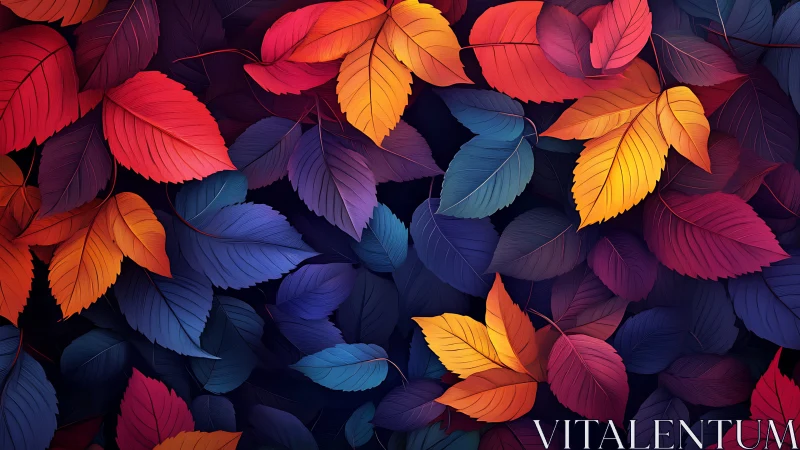 Chromatic leaf carnival swirling in neon twilight hush.