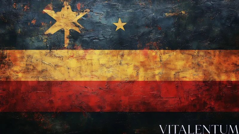 Textured tricolor flag shows rough stars and distressed paint