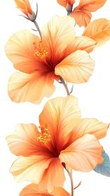 Orange hibiscus flowers with gradient petals and yellow stamens.