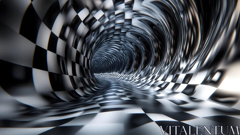 Surreal Checkerboard Tunnel with Abstract Swirling Patterns. Surreal Checkerboard Tunnel with Abstract Swirling Patterns.