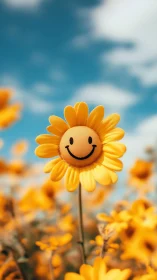 Sunny smiling flower sharing simple joy under blue skies.