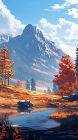 Autumn mountain valley reflects in crisp alpine river. Period.