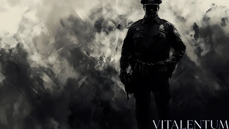 Silent watch in swirling shadows of a city night.