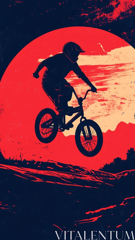 BMX Rider Silhouette Against Luminous Red Sun