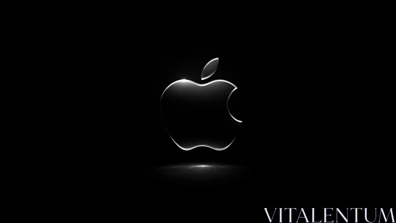 Glossy metallic apple icon glows on deep black background.