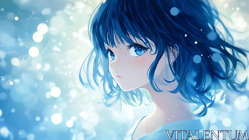 Soft blue gaze rests in a dreamy world of gentle light