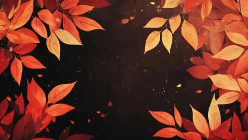 Autumn foliage frame forms warm negative space on dark ground