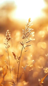 Backlit grass stems stand sharply against intense sunset glow