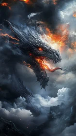 Volcanic storm dragon emerging through stratified cloudfields.