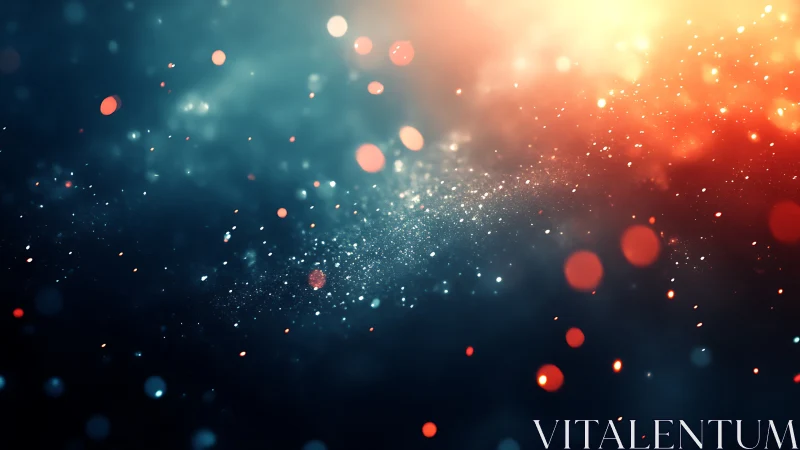 Bokeh particle field in teal blue and fiery orange glow.