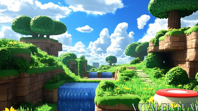 Lush Green World: Floating Islands and Blue Skies.