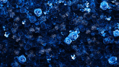 Enchanting Blue Roses Nestled in Sparkling Darkness.