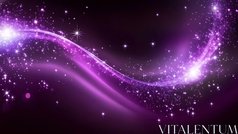 Curved magenta light trail with dense starfield particles and glow