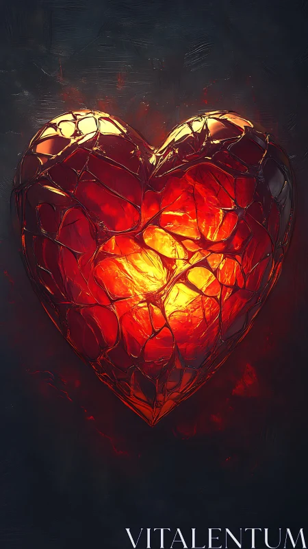 Luminescent Heart Form with Crystalline Faceted Geometry.