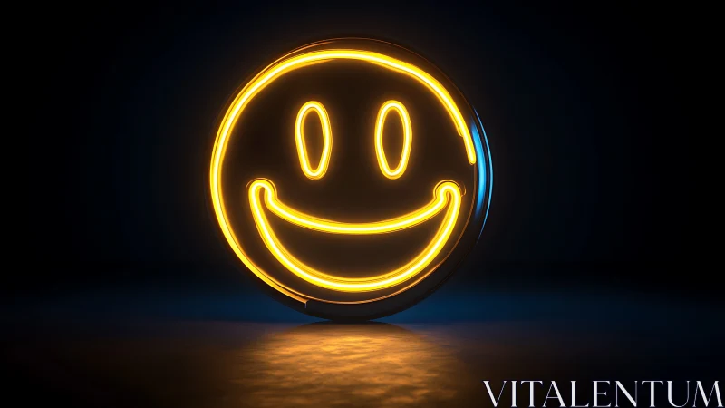 Neon smiley face icon glowing on dark minimal background.