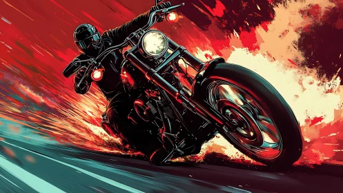 Midnight highway rebel streaking through molten neon fire.