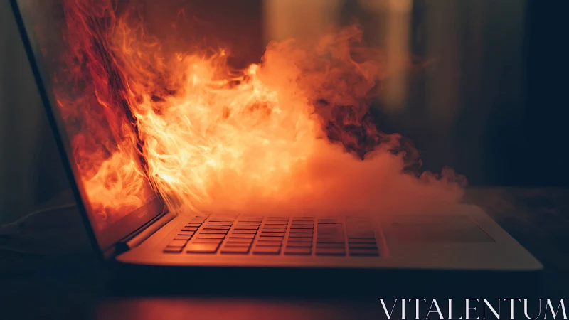 Laptop Engulfed in Digital Fire. Catastrophic System Failure.
