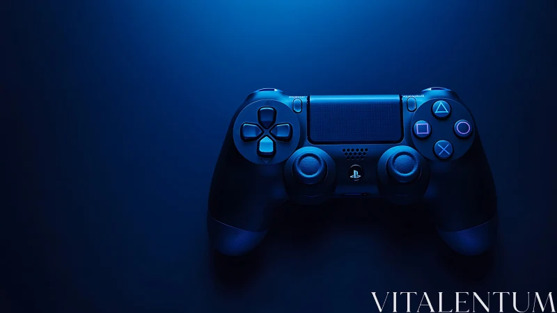 PlayStation 4 Controller Rendered in Neon Blue Digital Environment.