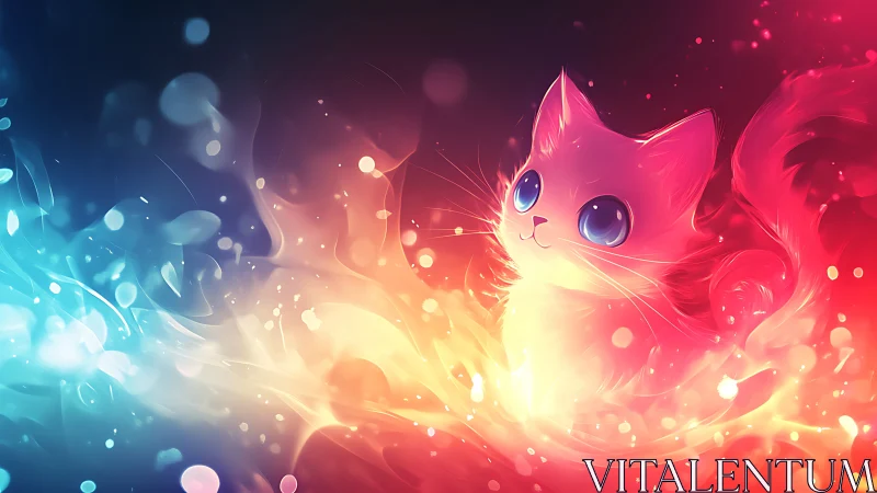 Luminous Cat Emerging Through Chromatic Light Cascade.