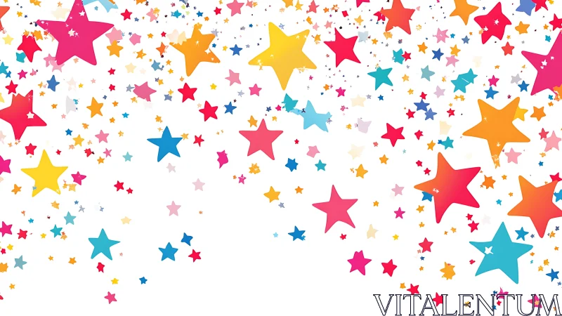 Colorful scattered stars pattern on clean white background.
