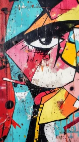 Fragmented street portrait explodes in bold geometric color.