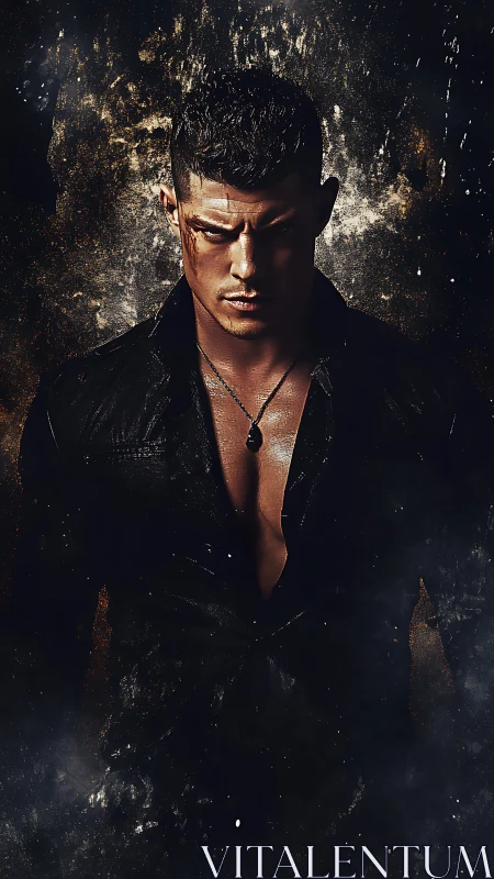 Digital painting of brooding male figure in dramatic chiaroscuro.