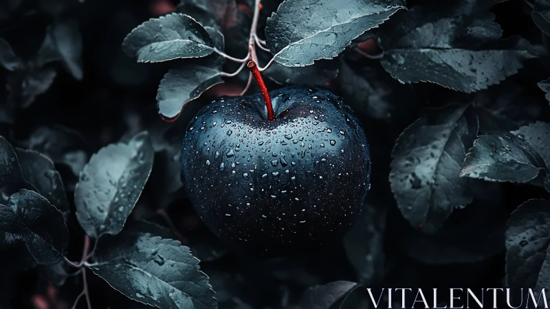 Midnight apple glistening with storm-kissed forest secrets.