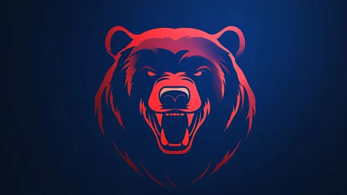 Vectorial crimson bear emblem with gradient roar silhouette.