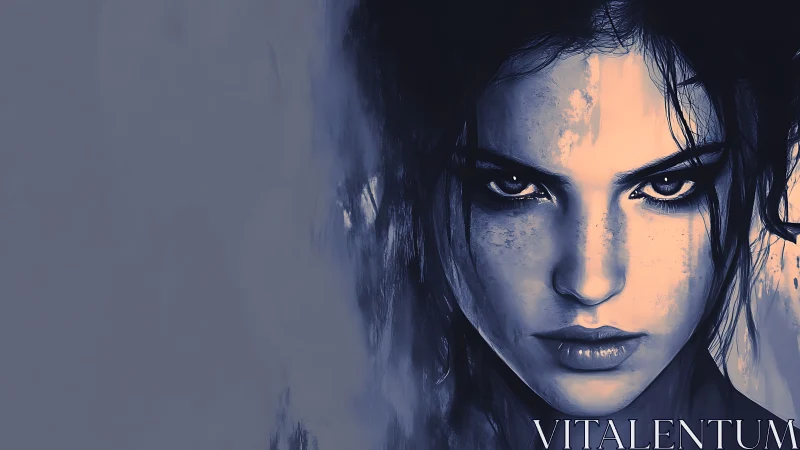 Monochrome digital portrait isolates a focused female face