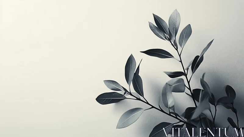 Minimalist botanical branch on light background, monochrome style.