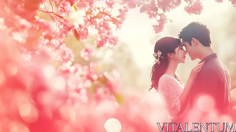 Two Hearts Bloom Among Cherry Blossoms in Spring Romance