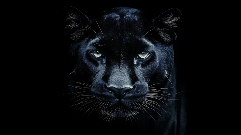 Extreme Close-Up Panther Portrait with Reflective Amber Eyes Against Black Background
