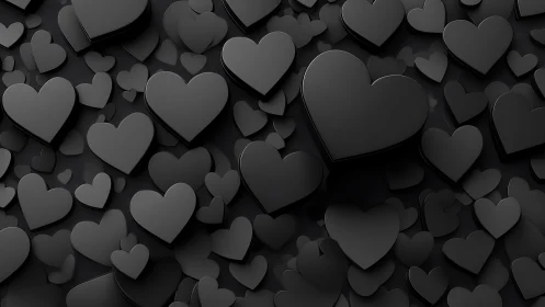 3D rendered hearts in grayscale with layered depth.