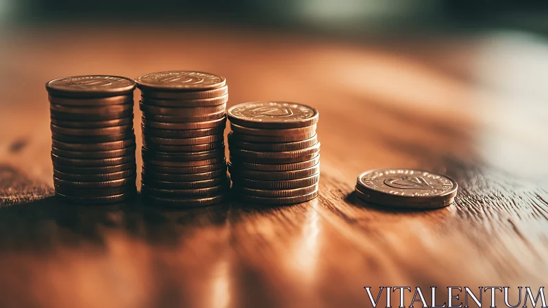 Golden coin towers march across a sunlit wooden plain.