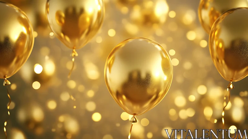 Golden Balloons Float Through Warm Bokeh Atmosphere