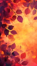 Autumn foliage illustration with warm gradient background.