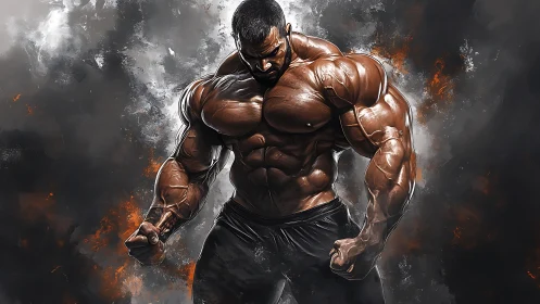 Hyper-real muscular figure rendered in dramatic digital chiaroscuro