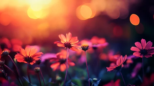 Twilight Dahlias Dance Through Honeyed Bokeh Blaze