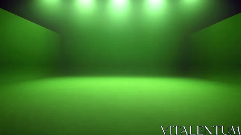 Green chroma studio stage under bright overhead lights.