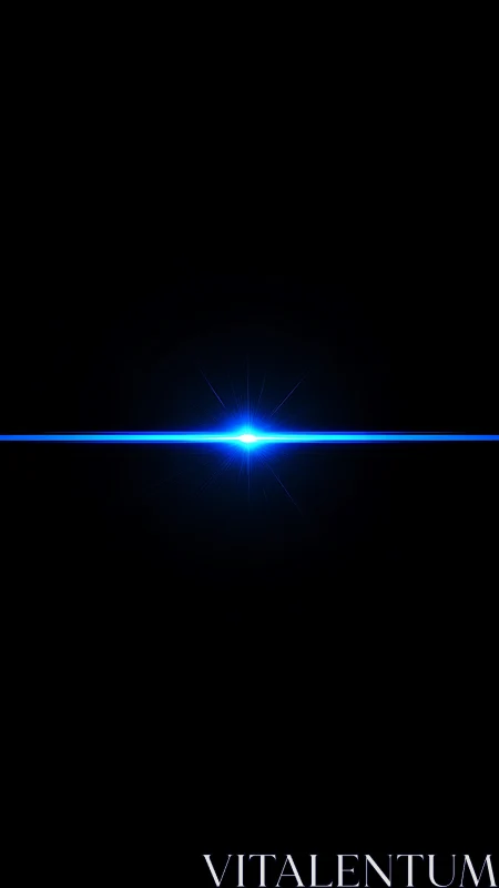 Horizontal blue light flare with central starburst on black field
