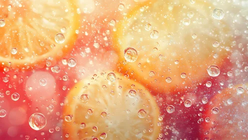 Macro citrus slices submerged in effervescent carbonated liquid
