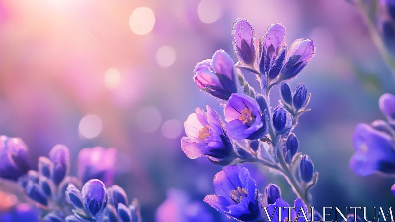 Purple Flowers with Frost and Bokeh Light.