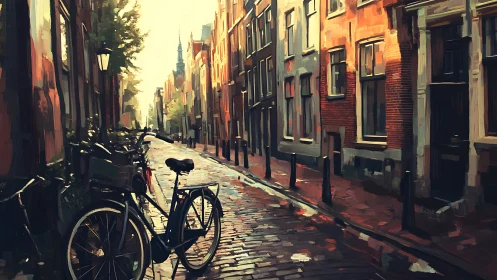 Golden Hour Bicycle in a Charming Dutch Street.
