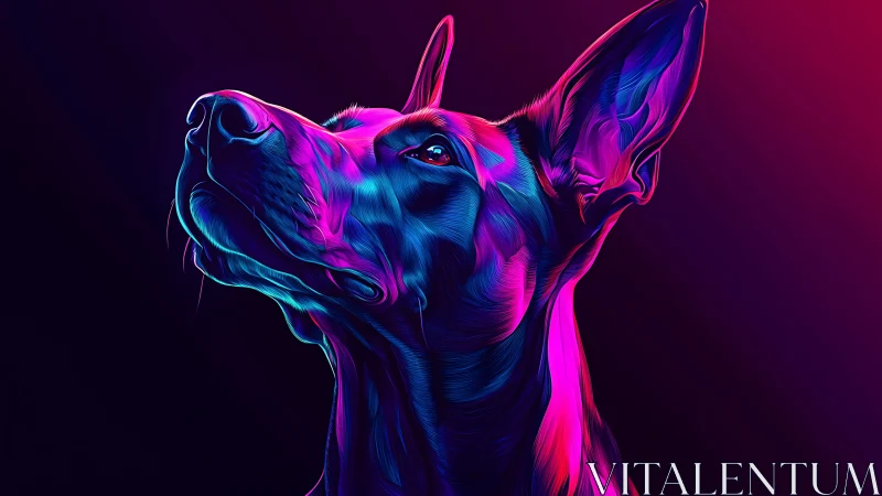 Neon-lit canine profile rendered in vivid gradient hues.