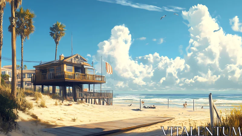 Elevated Coastal Residence with Palm Tree Vernacular.