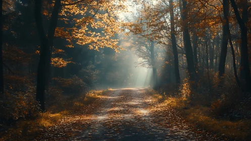 Forest Path with Autumn Foliage and Directional Light