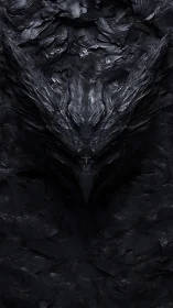 Shadowed raven spirit emerges from sculpted black stone