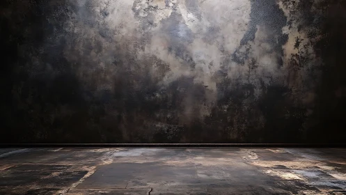 Textured dark interior wall and floor in empty space.